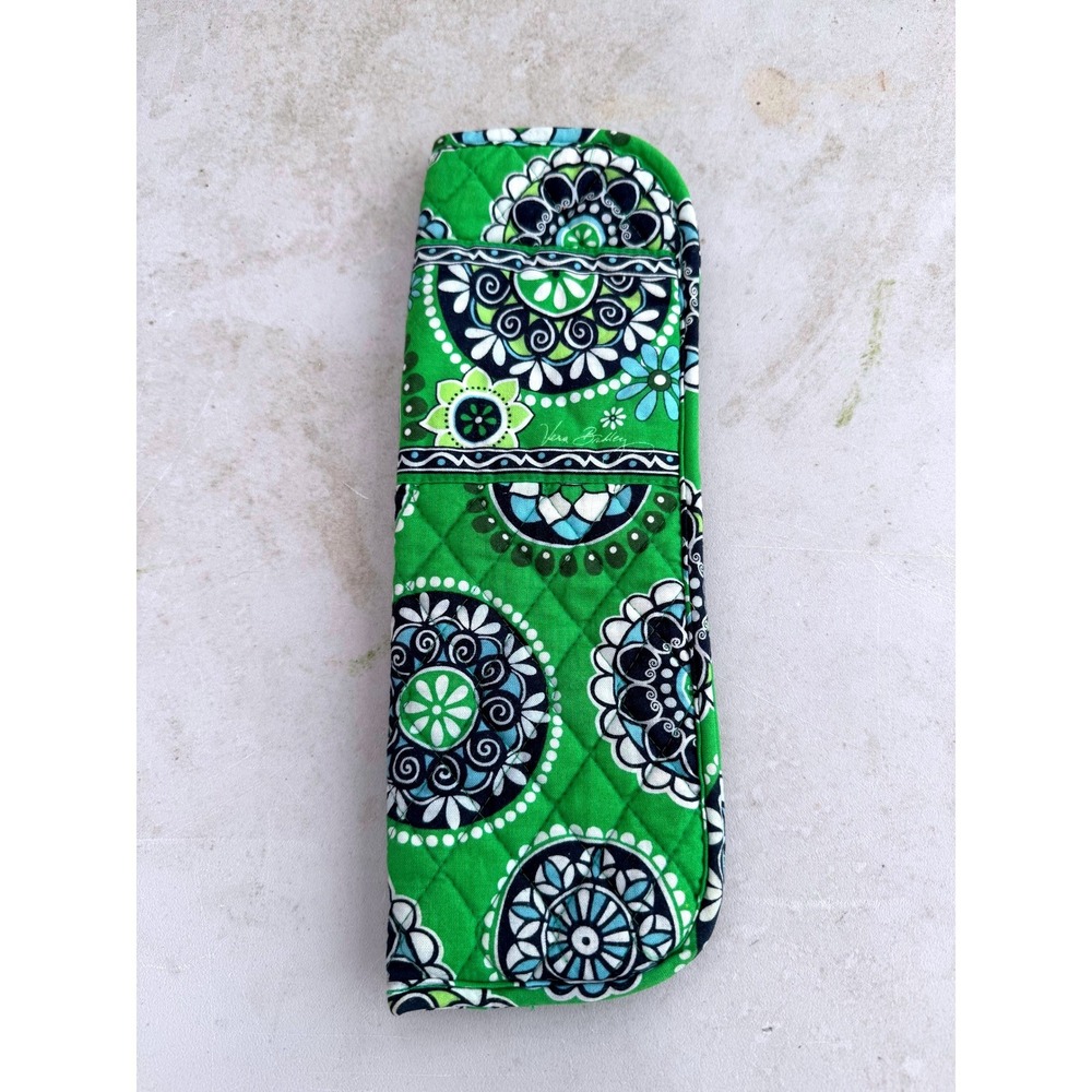 Vera Bradley Makeup Brush Roll Organizer Travel Cosmetic Case Green Quilted